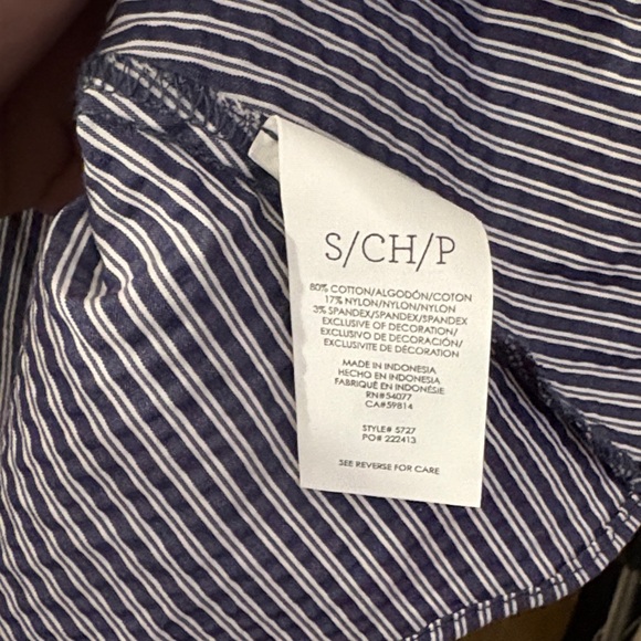 CAbi Navy and White Striped Blouse with Sleeve Accents - Picture 6 of 9